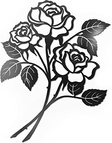 Vivegate Rose Wanddekoration, schwarze Metallkunst, Rosenblüte, Wanddekoration, schwarzes Metall, Wanddekoration für Wohnzimmer, riesige Rosen (Large - 44.5X34.5 cm) von Vivegate