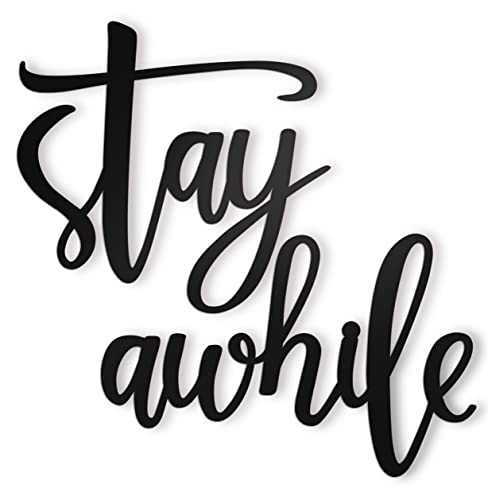 Vivegate Stay Awhile Metal Wall Art Sign - Black Stay Awhile Wall signs for Home Wall Decor Entryway Wall Decor (size - 44.5X28 cm) von Vivegate