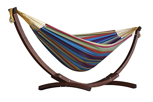 Vivere C8SPCT-20 Doppelhängematte aus Baumwolle mit stabilem Bogengestell aus Massivkiefernholz – Tropical, 254 x 117 x 104 cm Vivere C8SPCT-20 Doppelhängematte aus Baumwolle mit stabilem Bogengestell aus Massivkiefernholz – Tropical, 254 x 117 x 104 cm von Vivere