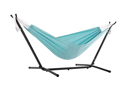 Vivere Doppel Polyester Hängematte mit Hängemattengestell 250 cm,, Aqua von VIVERE