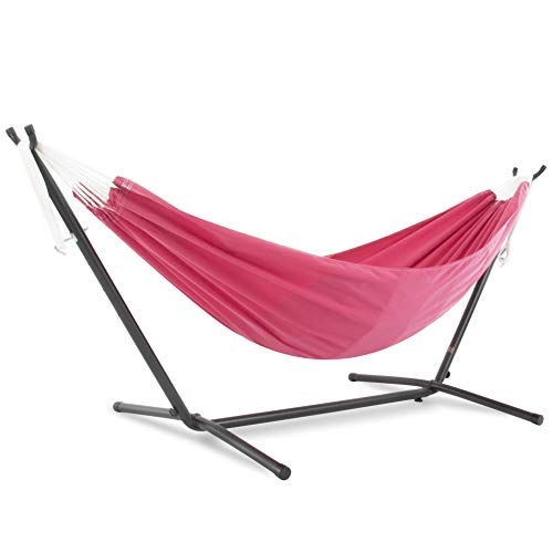 Vivere Doppel Polyester Hängematte mit Hängemattengestell 250 cm, Hot Pink von Vivere
