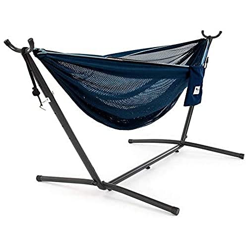 VIVERE Mesh-Hängematte mit Gestell (250 cm) - Navy/Türkis von VIVERE