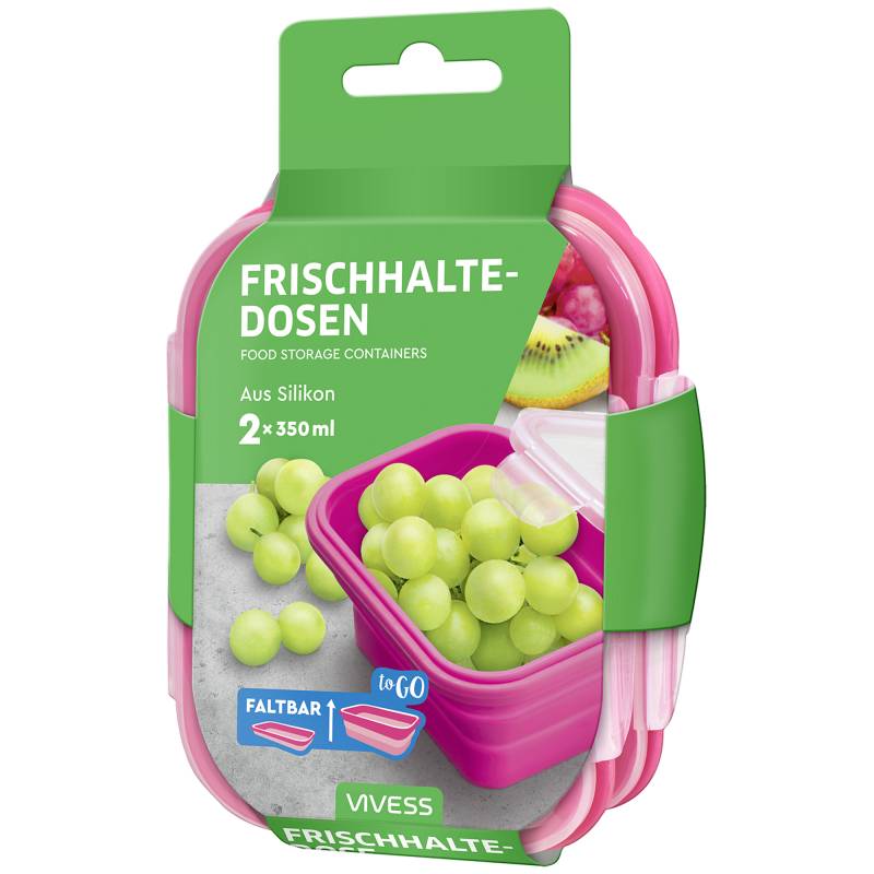 Vivess Frischhaltedosen-Set Silikon faltbar pink je 350 ml, 2 Stück von Vivess