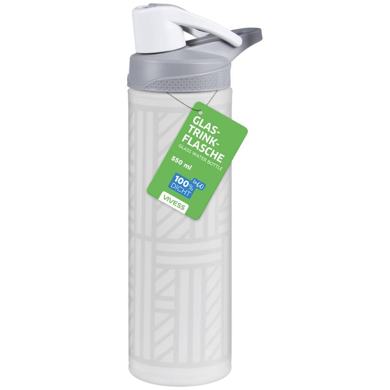 Vivess Glas-Trinkflasche weiß gemustert 550 ml von Vivess