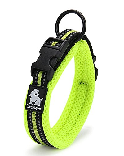 Vivi Bear Hunde-Halsband Gepolstert 3M Reflektierende Streifen weicher atmungsaktiver Netzstoff, komfortabel und weich Verstellbar Halsband für kleine/mittlere/große Hunde, einfaches Schnallen-Design, Grün, 8 Größen von Vivi Bear