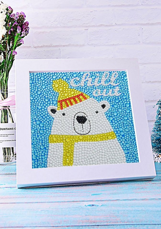 Vivi Idee Gemälde 5D DIY Diamant Painting Set mit Bilderrahmen, A009 Polarbär, Geschenk für Kinder von Vivi Idee