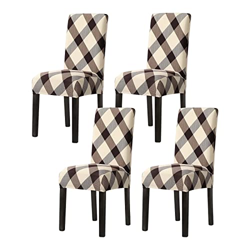Vivi Idee Stuhlhussen 4er Set Stuhlbezug Elastische Waschbar Spannbezug für Esszimmerstühle Schwingstuhl Bezug Hochzeit Büro Bankette Partys Deko (4, Gitter) von Vivi Idee