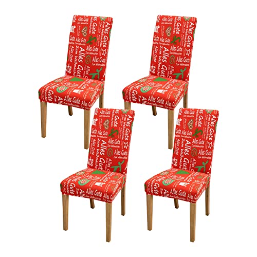 Vivi Idee Stuhlhussen Weihnachten 4er Set Stuhlbezug Elastische Waschbar Spannbezug für Esszimmerstühle Schwingstuhl Bezug Hochzeit Büro Bankette Partys Deko (4, Weihnachts Deutsch) von Vivi Idee