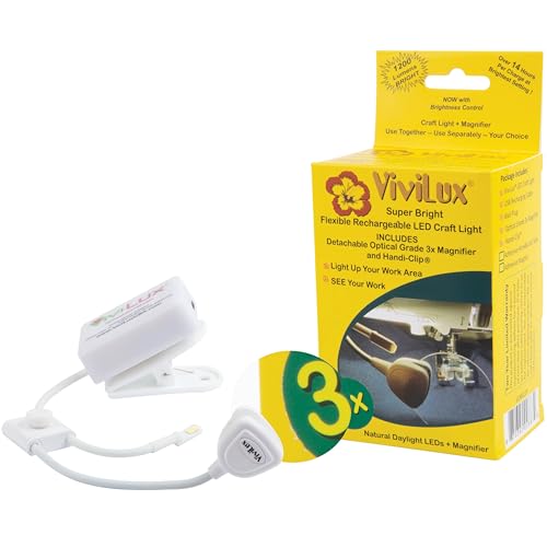 ViviLux Super Bright Flexible Craft Light - with 2" Round No Distortion 3x Optical Grade Magnifier and Handi-Clip von ViviLux