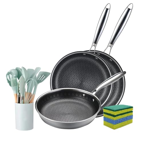 19-teiliges Antihaft-Bratpfannen-Set mit Küchenutensilien, 24 - 29 cm Pfannen, Mintgrün, Kochutensilien, Reinigungsschwämme von Vivicreate