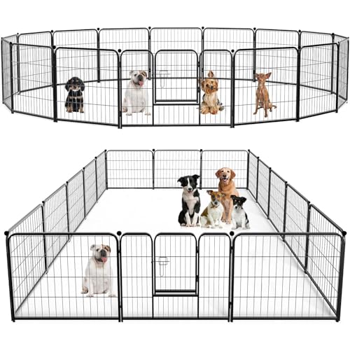 Vivicreate Hundegehege Welpenlaufstall Indoor Outdoor Metall Haustier Zaun Tragbar Faltbar Übungszwinger mit Tür für kleine große Hunde Katzen Corral para Perros Valla (schwarz, runde Oberseite, 16 von Vivicreate