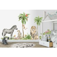 xl Safari Stoff Wandaufkleber Für Kinder, Tiere, Wandtattoo, Afrika Aquarell Aufkleber Set, Kinderzimmer Schälen Und Kleben Wanddeko von VividCustomPrints