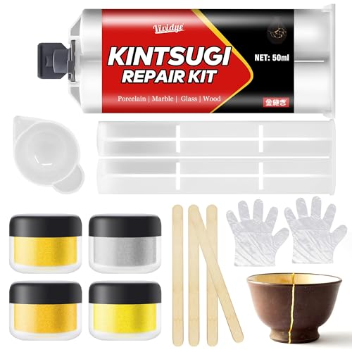 Kintsugi Reparatur Set 50ml: Porzellankleber Spülmaschinenfest für die Reparatur von Schalen, Untertassen, Keramikkleber Reparieren Sinnvolle Geschenke & Handwerkshandwerk, Perfekt für Anfänger von Vividye