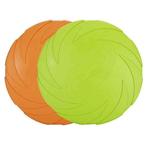 Vivifying Frisbee Hund, 2 Stück 18cm Hundefrisbee aus Natürlichem Kautschuk für Land und Wasser (Grün + Orange) von Vivifying