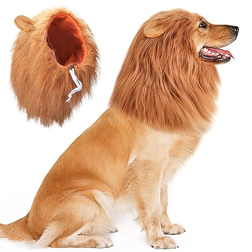 Vivifying Hundekostüm Löwenmähne, Verstellbar Hunde Perücke mit Ohren für Mittlere und Große Hunde (Braun) von Vivifying