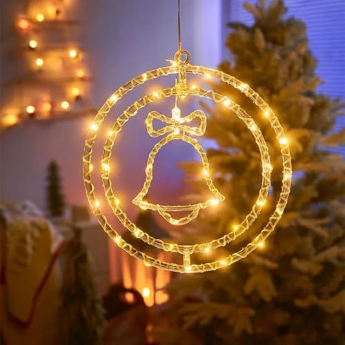 LED Fensterdeko Weihnachtsbeleuchtung 8 Lichtmodi, Batteriebetriebene Fensterbilder Weihnachten Christbaumschmuck, Weihnachtsdeko Aussen, für Weihnachten Party Balkon (Glocken) von Viviheyday