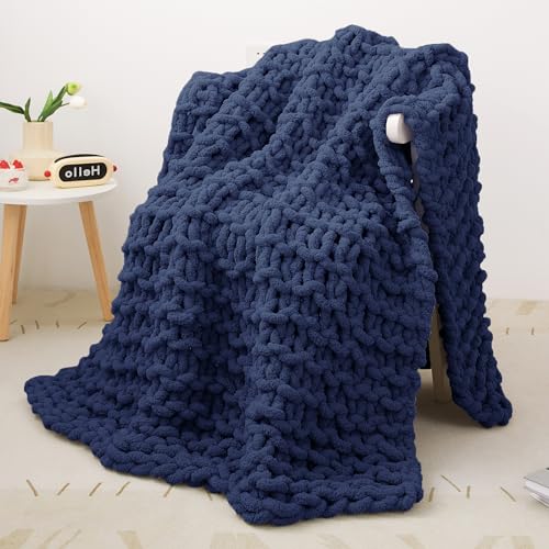 Viviland Chunky Knit Decke, Luxus 100% Hand gestrickt, weich und gemütlich Schlafsofa Stuhl Gewichtete Dicke Gewebte Wurf Decke, 101 * 127cm, Marineblau (Navy Blue) von Viviland