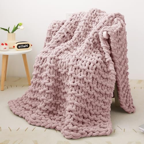 Viviland Chunky Knit Decke, Luxus 100% Hand gestrickt, weich und gemütlich Schlafsofa Stuhl Gewichtete Dicke Gewebte Wurf Decke, 101 * 127cm, rosa von Viviland