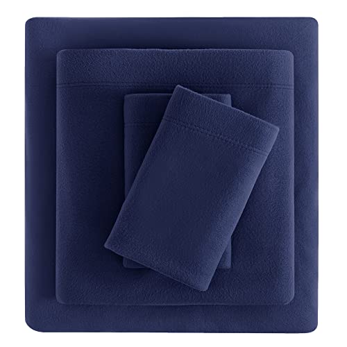 Viviland Plüsch-Mikrofleece-Bettwäsche-Set für Queen-Size-Bett, weiches Polarfleece-Samtlaken, extra warmes Winter-Flanell-Bettlaken mit tiefer Tasche, Marineblau, Queen-Size-Bett von Viviland