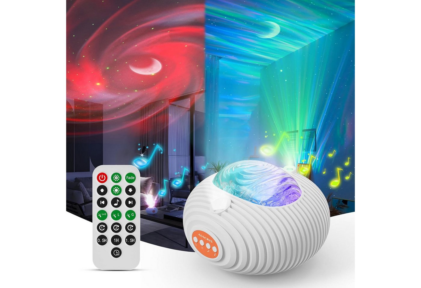 Vivitar LED-Sternenhimmel 4-in-1 Galaxieprojektor mit Aurora & Spiralgalaxie, Sternenhimmel, Nachtlicht mit Musik & weißem Rauschen, LED Sternenprojektor dimmbar Vivitar LED-Sternenhimmel 4-in-1 Galaxieprojektor mit Aurora & Spiralgalaxie, Sternenhimmel, Nachtlicht mit Musik & weißem Rauschen, LED Sternenprojektor dimmbar von Vivitar