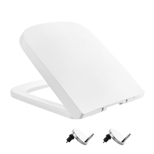 Quadratischer WC-Sitz Absenkautomatik, WC-Sitze Weiß mit Schnellverschluss und verstellbaren Scharnieren für einfache Reinigung, einfache Befestigung oben, antibakterieller Toilettendeckelbezug, Quadratischer WC-Sitz Absenkautomatik, WC-Sitze Weiß mit Schnellverschluss und verstellbaren Scharnieren für einfache Reinigung, einfache Befestigung oben, antibakterieller Toilettendeckelbezug, von Vivo Technologies