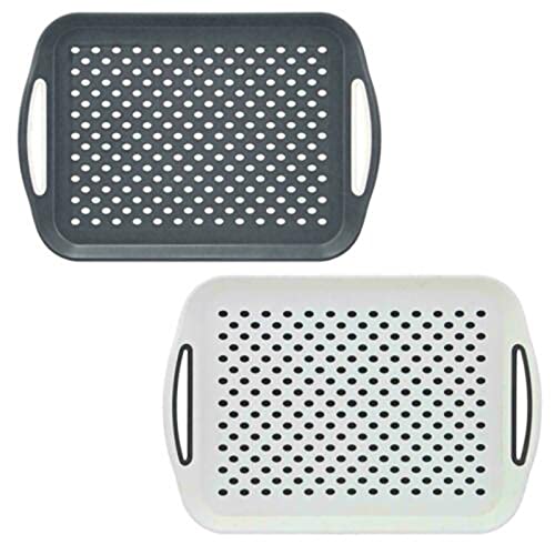 Set mit 2 rutschfesten Serviertabletts oben und unten, aus Kunststoff, mit rutschfester Gummi-Oberfläche, leicht zu greifende Griffe, ideal für alle Häuser von Vivo Technologies