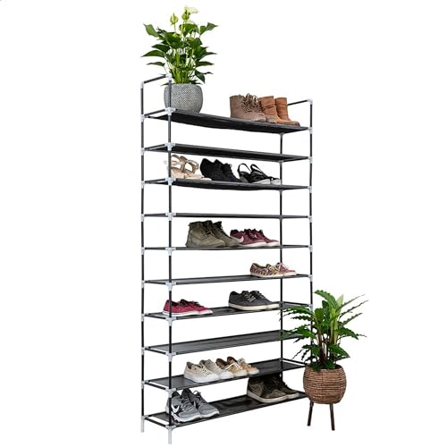 Vivol Deluxe Schuhregal XXL - Schuhablage für 50 Paar Schuhe - Schuhschrank mit 10 Ebenen - HxBxT: 178x100x29,5 cm - Schuhständer Höhenverstellbar Wasserfest von Vivol