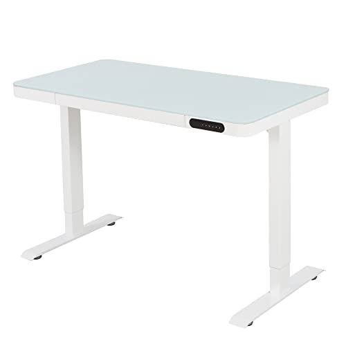 Vivol Elektrisch höhenverstellbarer Schreibtisch 120x60 cm - Glas - Heimarbeitsplatz (Weiß) von Vivol