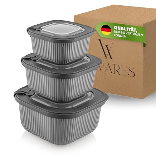 Viwares Frischhaltedosen im 3er Set mit transparentem Ventildeckel, Aufbewahrungsbehälter, Küche, stapelbar, BPA-frei, Kunststoff, Mikrowellen/Kühlschrankgeeignet, 3 Größen (600ml/1100ml/1800ml) von Viwares