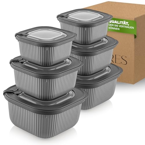 Viwares Frischhaltedosen im 6er Set mit transparentem Ventildeckel, Aufbewahrungsbehälter, Küche, stapelbar, BPA-frei, Kunststoff, Mikrowellen/Kühlschrankgeeignet, 3 Größen (600ml/1100ml/1800ml) von Viwares