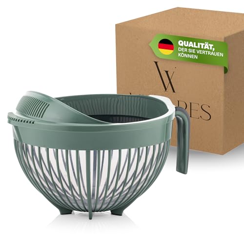 Viwares Reis Waschschüssel mit Sieb – Stabile Schüssel mit Griff, Sieb zum Waschen von Reis, Gemüse & Obst – BPA-frei, Spülmaschinenfest, Perfekt für Küche & Haushalt,Grün von Viwares