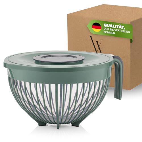 Viwares Rührschüssel 3L mit Deckel – Standfeste, BPA-freie Rührschale für Kuchen, Brot und Pizzateig – Doppelter Deckel mit herausnehmbarem Sichtfenster Spülmaschinenfest, Grün von Viwares