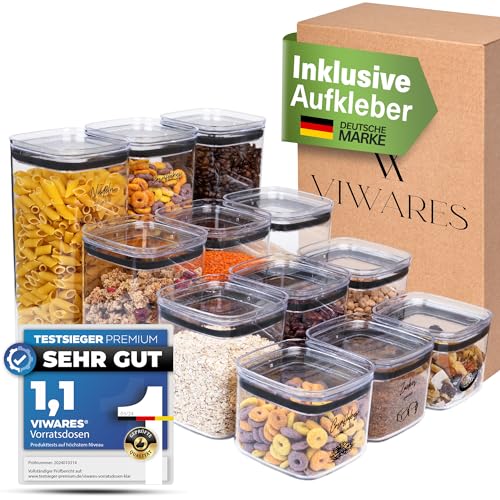 Viwares Vorratsdosen mit Deckel Luftdicht - 12er Vorratsbehälter Set - BPA-FREI - Schüttdosen zur Mehl Zucker & Müsli Aufbewahrung Küche - Praktische Aufbewahrungsbox Küche für alle Lebensmittel von Viwares