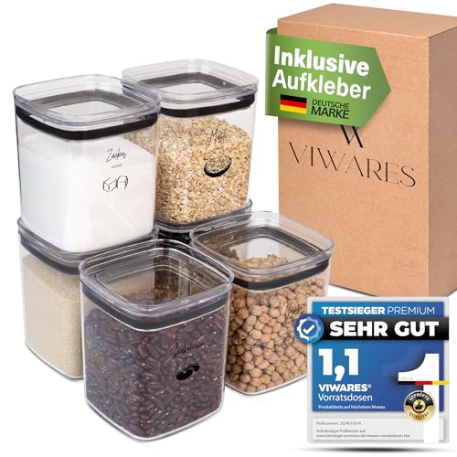 Viwares Vorratsdosen mit Deckel Luftdicht - 6er Vorratsbehälter Set - BPA-FREI - Schüttdosen zur Mehl Zucker & Müsli Aufbewahrung Küche - Praktische Aufbewahrungsbox Küche für alle Lebensmittel von Viwares