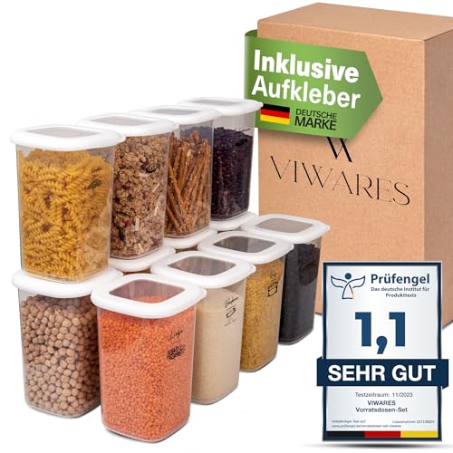 Viwares luftdichte Vorratsdosen mit Deckel | 12er Vorratsbehälter Set | BPA-FREI | Zur Müsli Mehl und Zucker Aufbewahrung | Praktische Aufbewahrungsbox Küche für alle Lebensmittel von Viwares