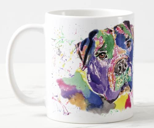 Vixar Bull Mastiff Bullydog Haustier Aquarell Regenbogen Kunst Farbige Tasse Geschenk Geburtstag Arbeit Büro Weihnachten Tee Kaffee (weiß) von Vixar