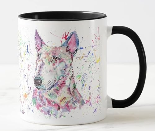 Bully English Bullterrier Hund Haustier Aquarell Kunst Farbige Tasse Tasse Geschenk Geburtstag Arbeit Büro Weihnachten Tee Kaffee (Schwarz) von Vixar