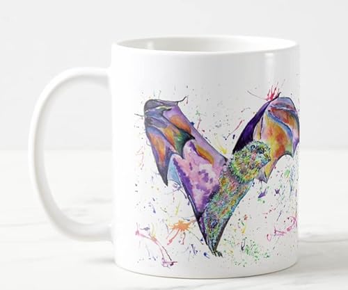 Bunte Tasse mit Fledermaus-Tiermotiv, Geschenk für Geburtstag, Arbeit, Büro, Weihnachten, Tee, Kaffee (weiß) von Vixar