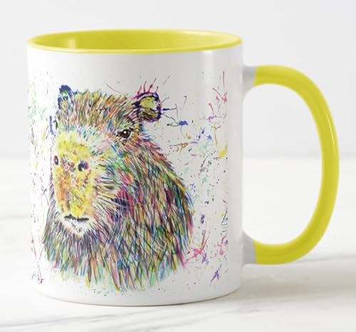 Vixar Capybara Große Tasse für Nagetiere, Aquarellkunst, farbige Tasse, Geschenk, Geburtstag, Arbeit, Büro, Weihnachten, Tee, Kaffee (gelb) von Vixar