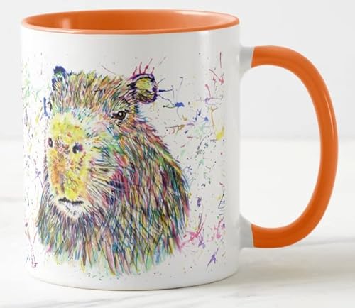 Vixar Capybara Große Tasse für Nagetiere, Aquarellkunst, farbige Tasse, Geschenk, Geburtstag, Arbeit, Büro, Weihnachten, Tee, Kaffee (orange) von Vixar