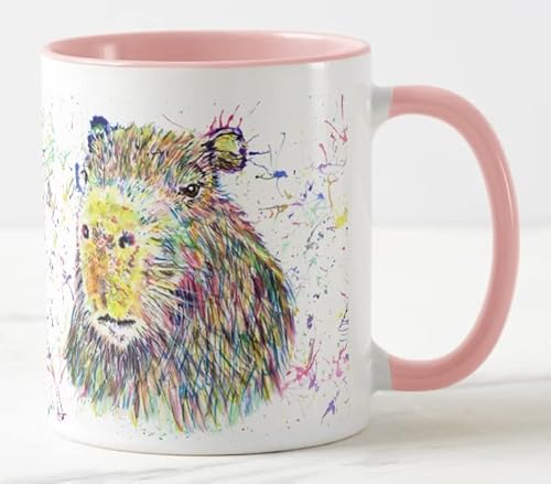 Vixar Capybara Große Tasse für Nagetiere, Aquarellkunst, farbige Tasse, Geschenk, Geburtstag, Arbeit, Büro, Weihnachten, Tee, Kaffee (Rosa) von Vixar