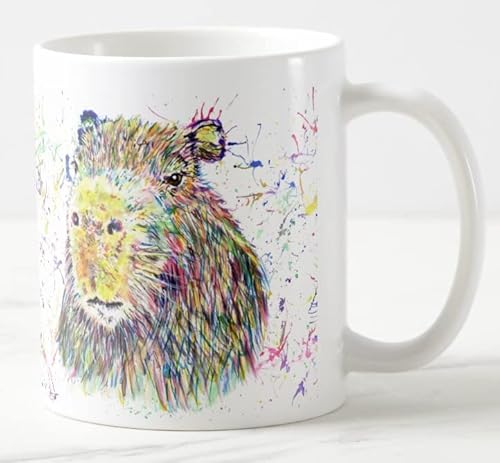 Vixar Capybara Große Nagetier-Haustier-Aquarell-Kunst-Tasse, Geschenk, Geburtstag, Arbeit, Büro, Weihnachten, Tee, Kaffee (weiß) von Vixar