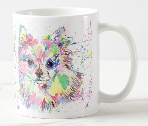 Chihuahua Long Hair Dog Pet Aquarell Rainbow Art Farbige Tasse Tasse Geschenk Geburtstag Arbeit Büro Weihnachten Tee Kaffee (Weiß) von Vixar