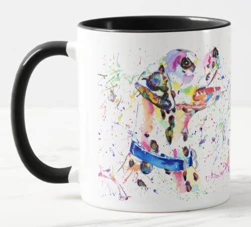 Vixar Dalmatiner-Tasse, Aquarell, Regenbogen-Kunst, farbige Tasse, Geschenk, Geburtstag, Arbeit, Büro, Weihnachten, Tee, Kaffee (schwarz) von Vixar