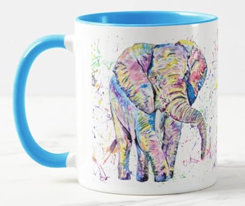 Vixar Elefant nach vorne gerichtete Erwachsene Wildtier Aquarell Kunst farbige Tasse Tasse Geschenk Geburtstag Arbeit Büro Weihnachten Tee Kaffee (L blau) von Vixar