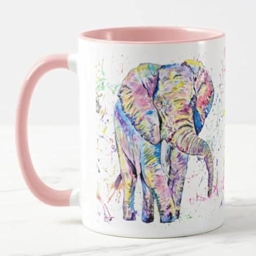 Vixar Elefant nach vorne gerichtete Erwachsene Wildtier Aquarell Kunst farbige Tasse Tasse Geschenk Geburtstag Arbeit Büro Weihnachten Tee Kaffee (Rosa) von Vixar