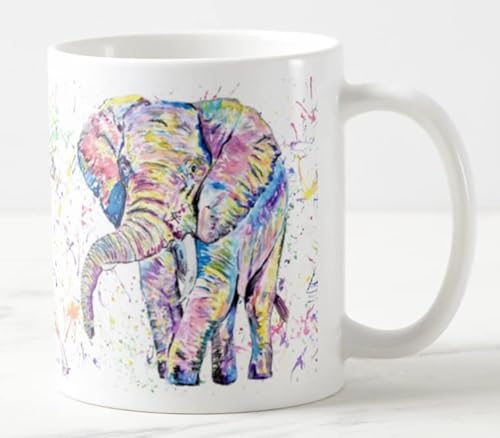 Vixar Elefant nach vorne gerichtete Erwachsene Wildtier Aquarell Kunst farbige Tasse Tasse Geschenk Geburtstag Arbeit Büro Weihnachten Tee Kaffee (weiß) von Vixar