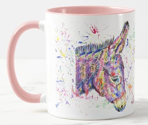 Esel Bauernhof Tier Aquarell Regenbogen Kunst Farbige Tasse Tasse Geschenk Geburtstag Arbeit Büro Weihnachten Tee Kaffee (Rosa) von Vixar