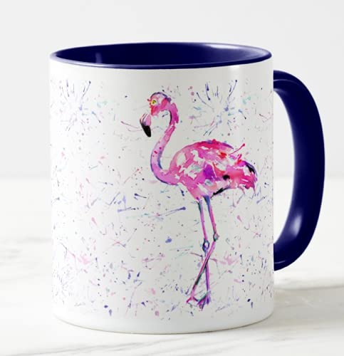 Vixar Flamingo Aquarell Regenbogen Kunst Farbige Tasse Geschenk Geburtstag Arbeit Büro Weihnachten Tee Kaffee (Navy) von Vixar