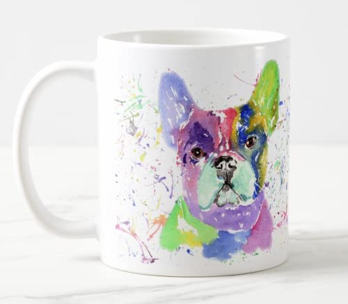 Vixar Französische Bulldogge Frenchie Hund Aquarell Regenbogen Kunst Farbige Tasse Geschenk Geburtstag Arbeit Büro Weihnachten Tee Kaffee (weiß) von Vixar